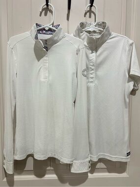 2 Equestrian Show Shirts Girls Long Sleeve (M) Dover & (L) Short Sleeve Kerrits